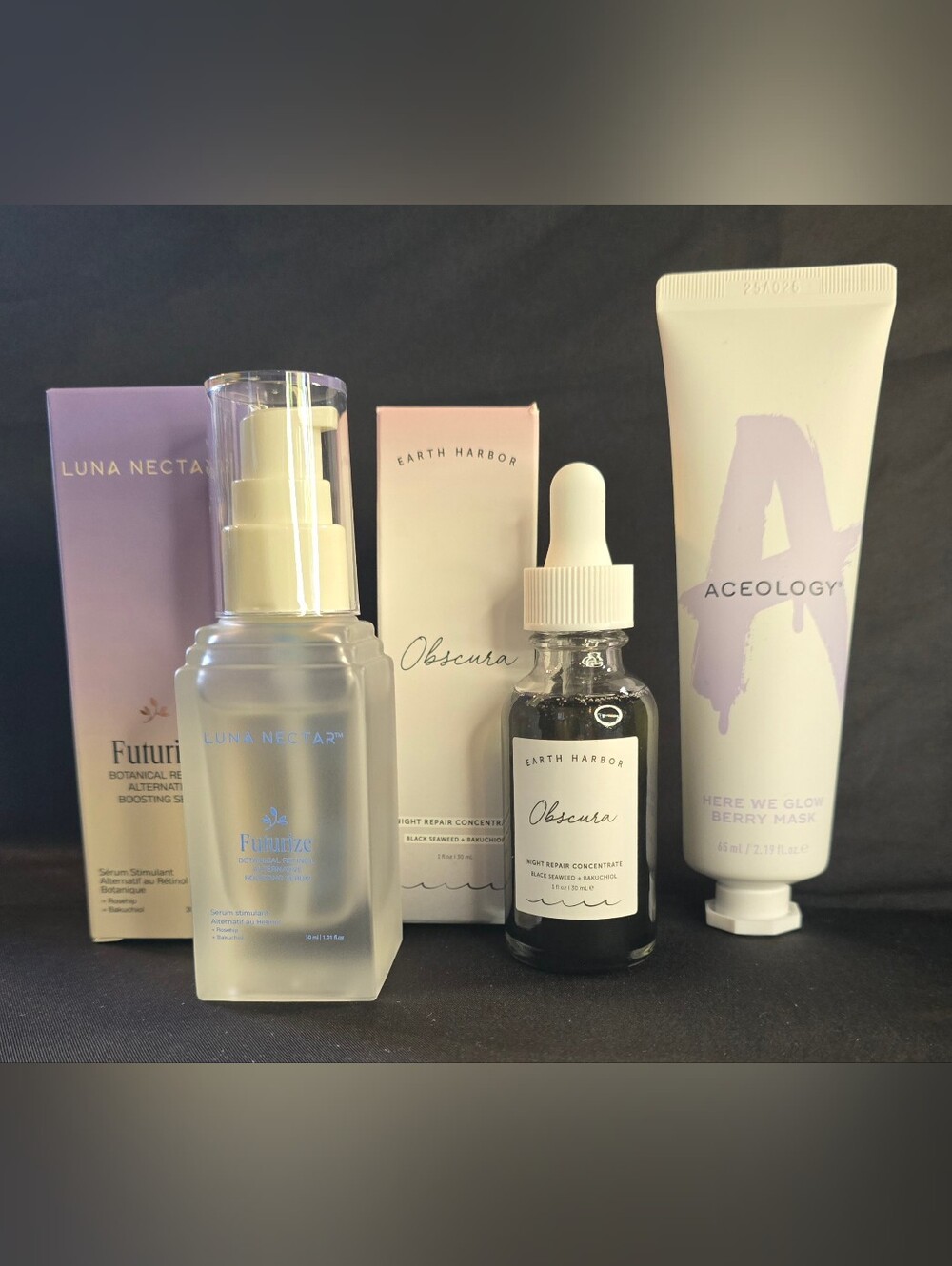 Clean Skincare Bundle - Earth Harbor Obscura, Luna Nectar & Aceology Mask